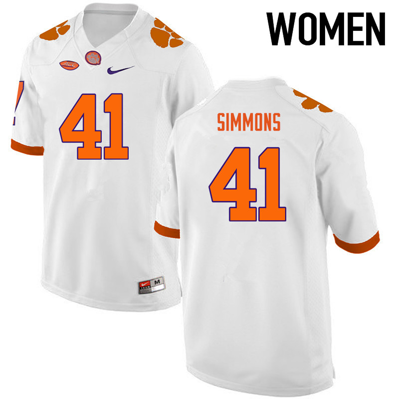 Women Clemson Tigers #41 Anthony Simmons College Football Jerseys-White - Click Image to Close